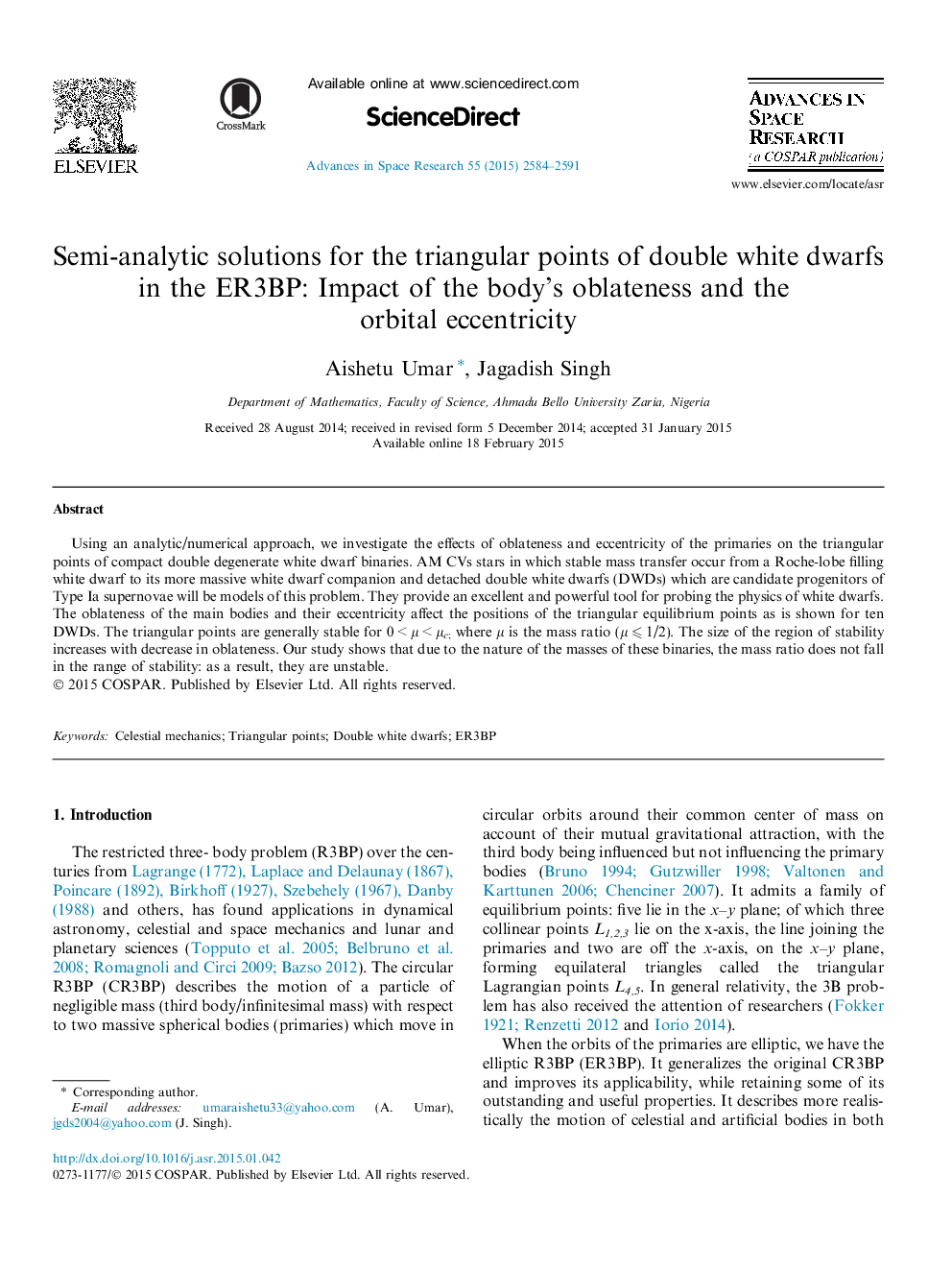 Semi-analytic solutions for the triangular points of double white dwarfs in the ER3BP: Impact of the body’s oblateness and the orbital eccentricity