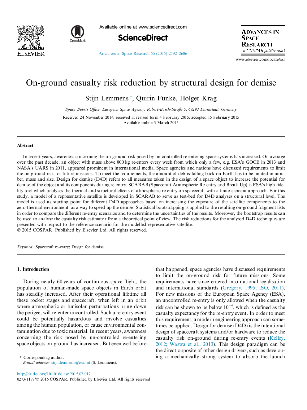 On-ground casualty risk reduction by structural design for demise