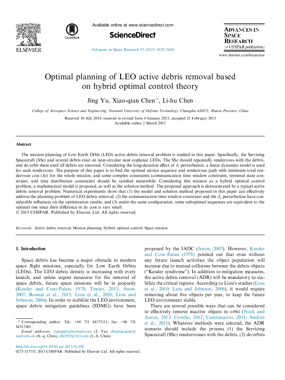 Optimal planning of LEO active debris removal based on hybrid optimal control theory