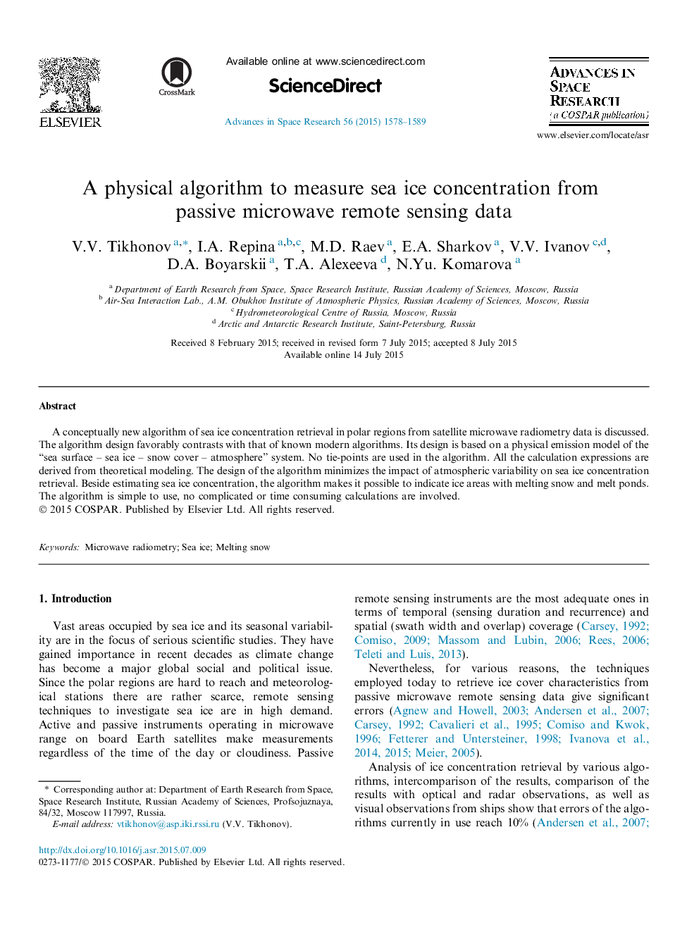 A physical algorithm to measure sea ice concentration from passive microwave remote sensing data