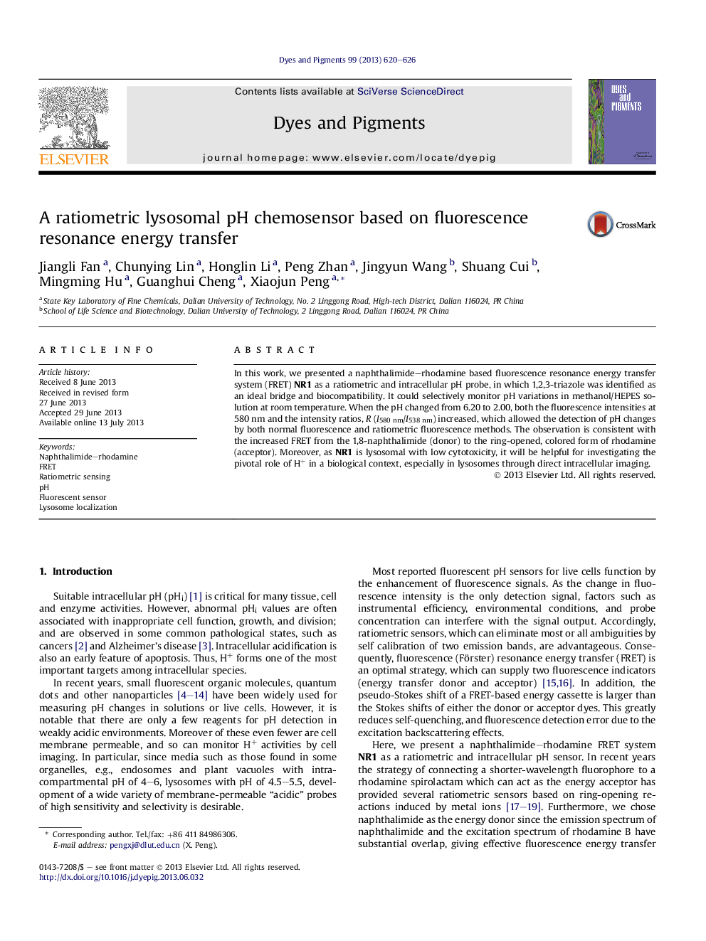 A ratiometric lysosomal pH chemosensor based on fluorescence resonance energy transfer