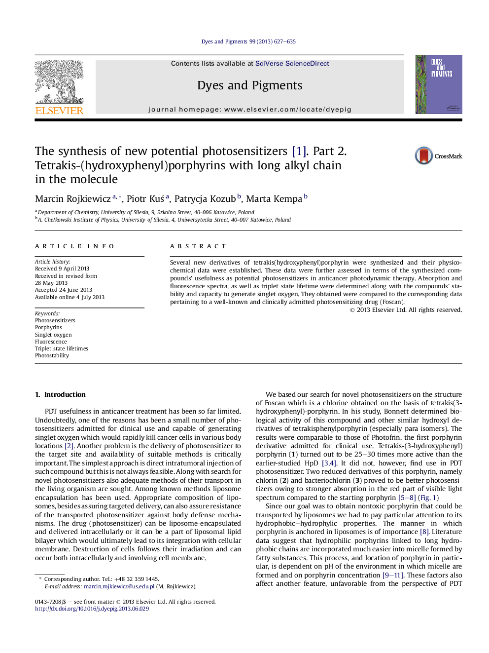 The synthesis of new potential photosensitizers [1]. Part 2. Tetrakis-(hydroxyphenyl)porphyrins with long alkyl chain in the molecule