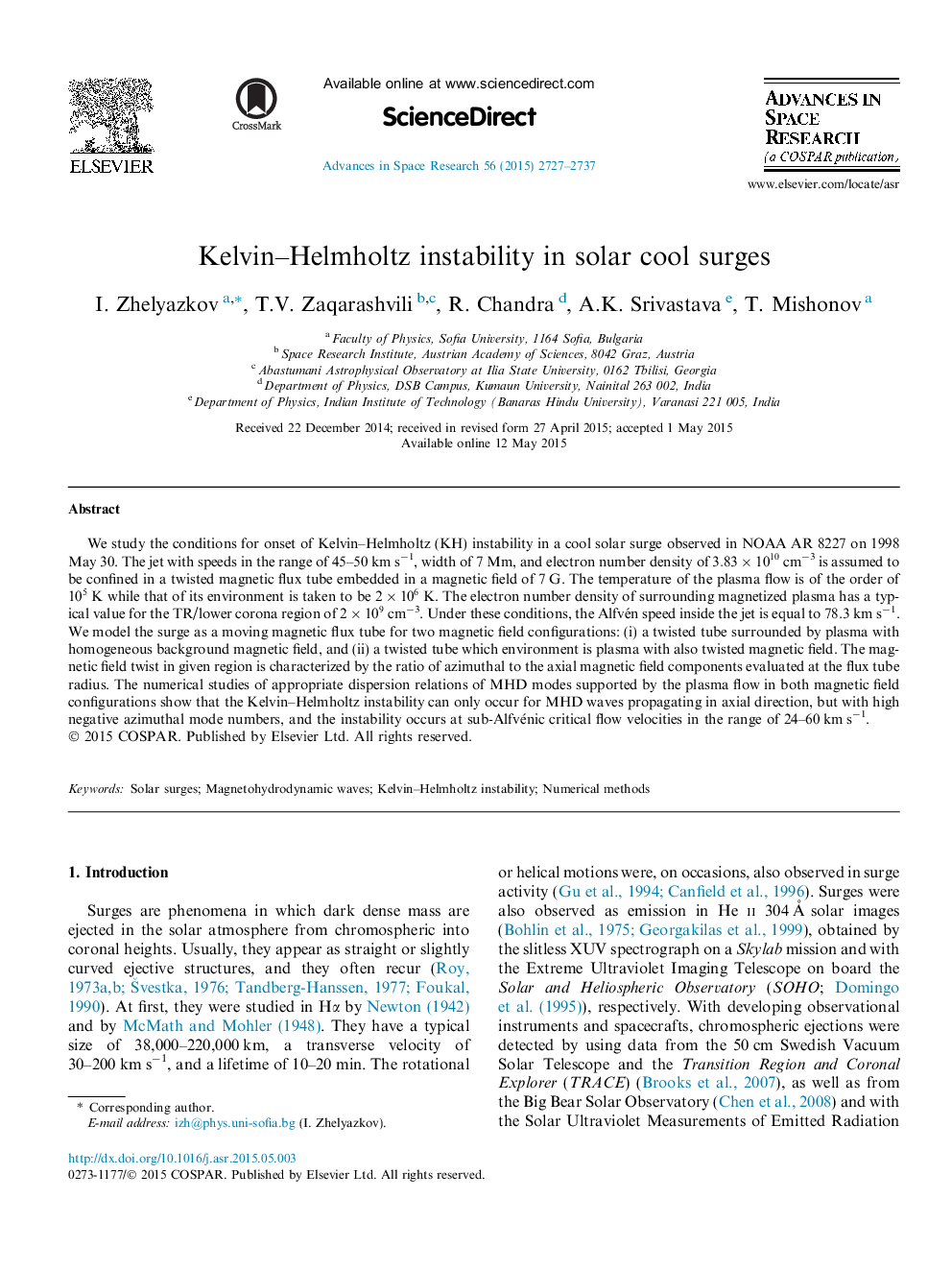 Kelvin–Helmholtz instability in solar cool surges