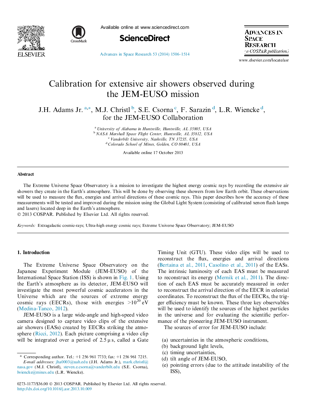 Calibration for extensive air showers observed during the JEM-EUSO mission