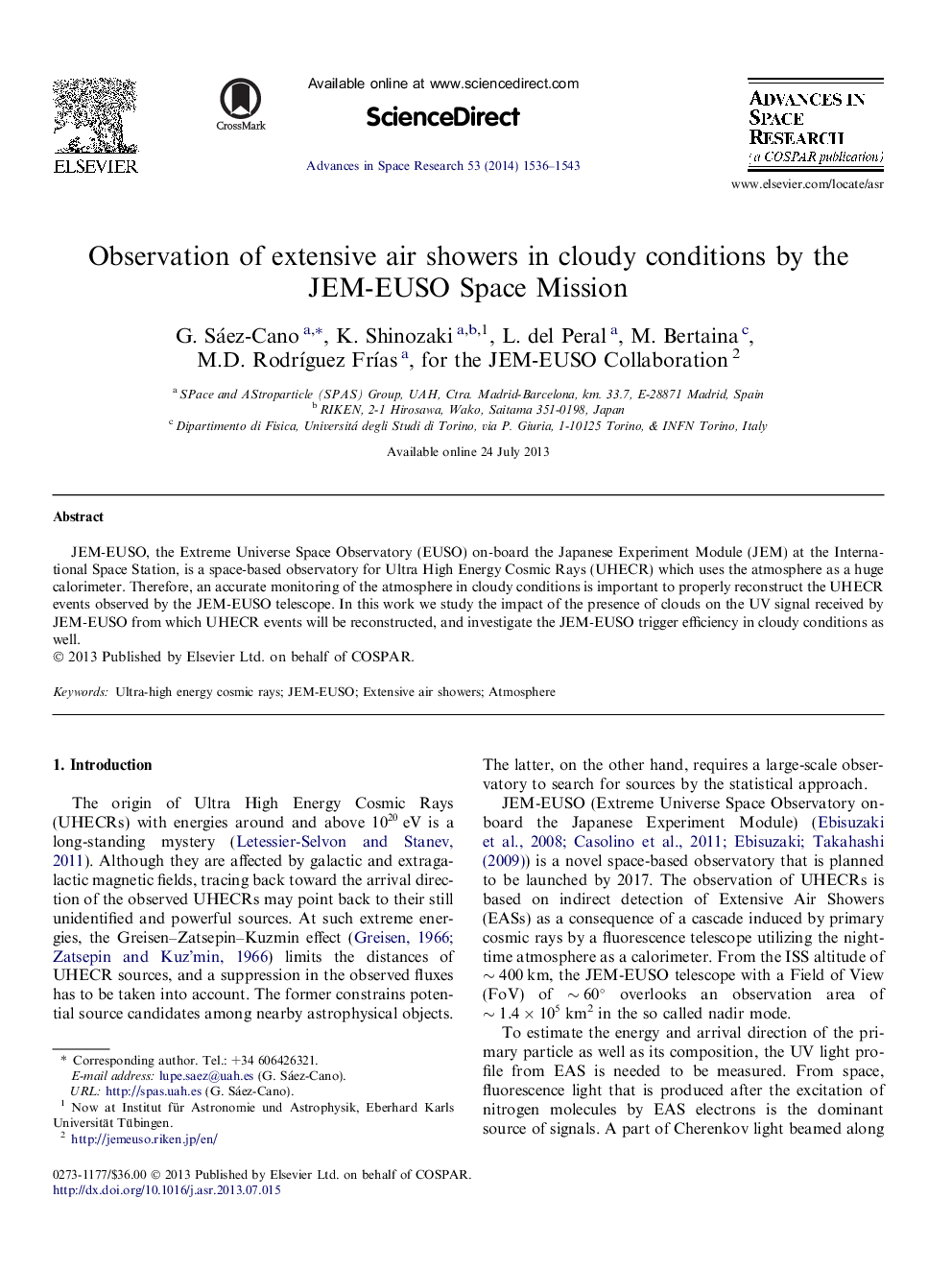 Observation of extensive air showers in cloudy conditions by the JEM-EUSO Space Mission