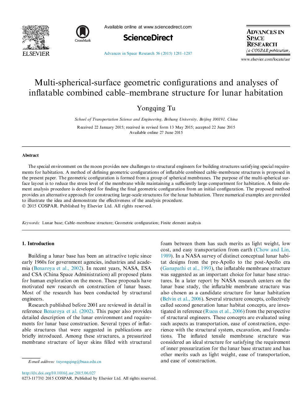 پیکربندی هندسی چند بعدی و تجزیه و تحلیل ساختار غشاء ترکیبی قابل انعطاف پذیری برای مسکن قمری 