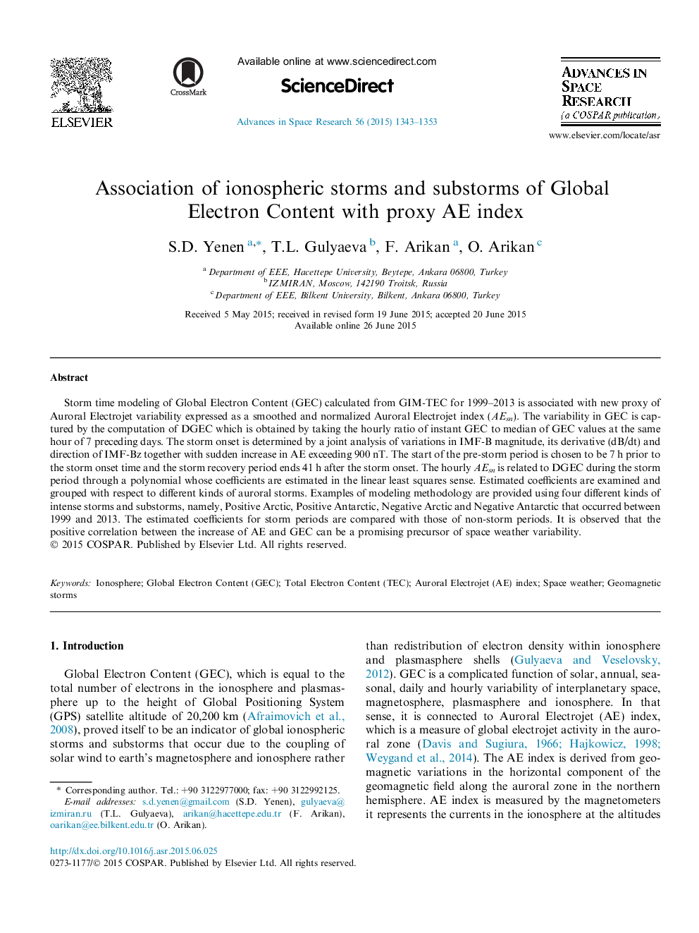 Association of ionospheric storms and substorms of Global Electron Content with proxy AE index