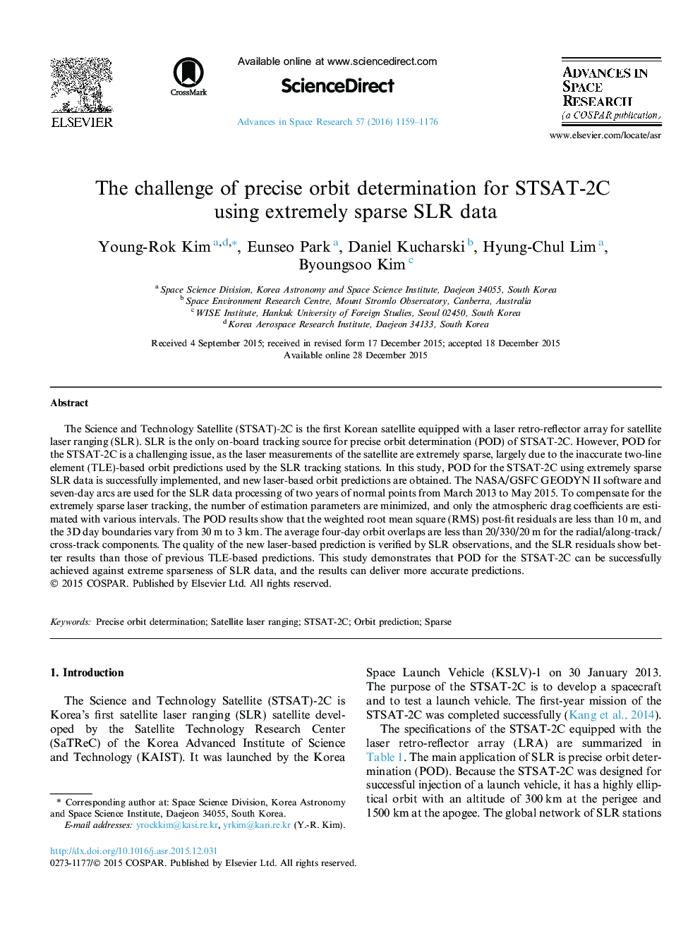 The challenge of precise orbit determination for STSAT-2C using extremely sparse SLR data