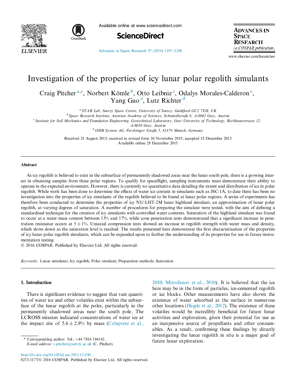 Investigation of the properties of icy lunar polar regolith simulants