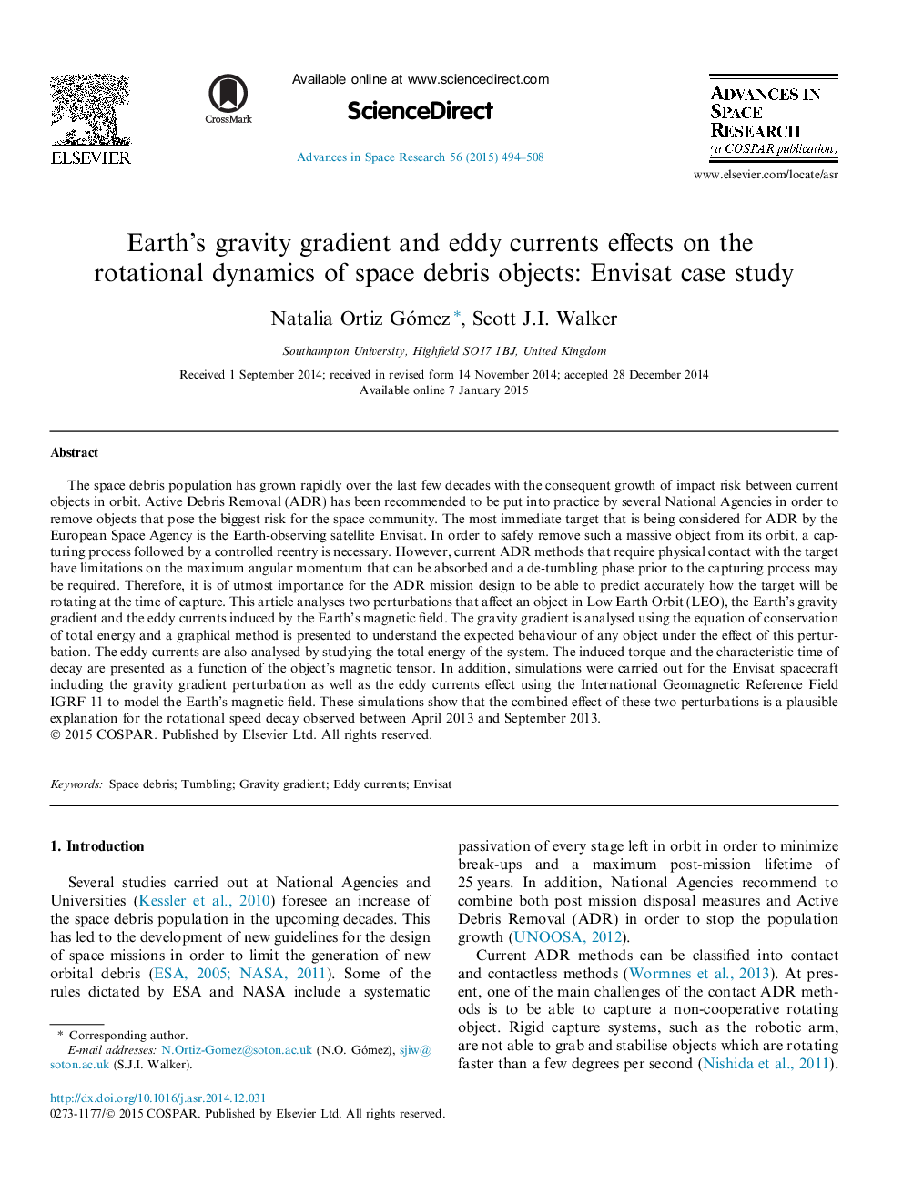 Earth’s gravity gradient and eddy currents effects on the rotational dynamics of space debris objects: Envisat case study