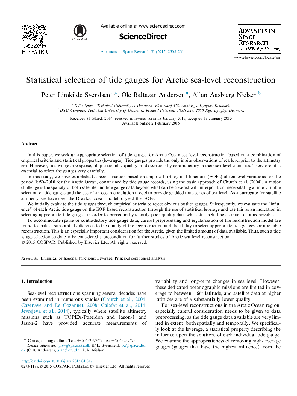 Statistical selection of tide gauges for Arctic sea-level reconstruction