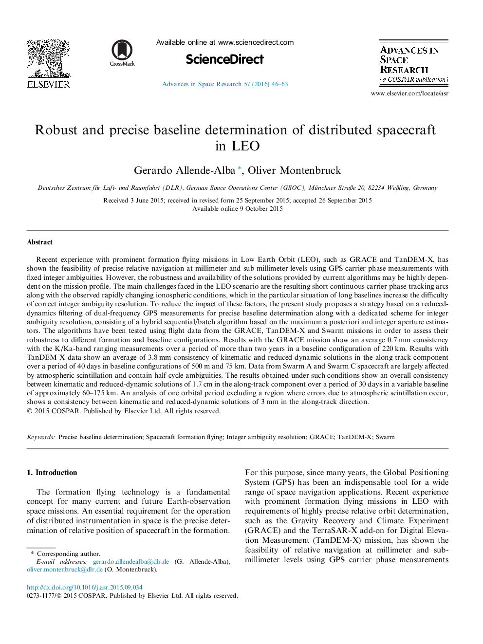 Robust and precise baseline determination of distributed spacecraft in LEO