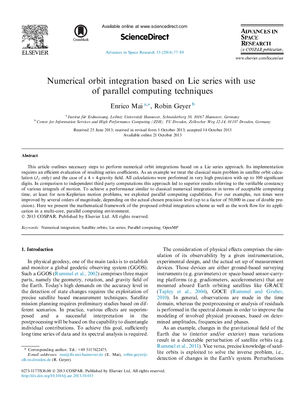 Numerical orbit integration based on Lie series with use of parallel computing techniques