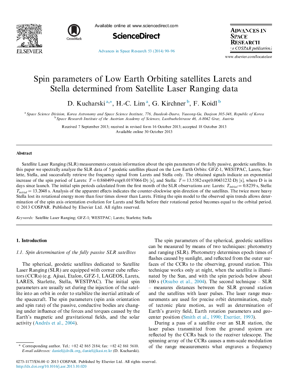 Spin parameters of Low Earth Orbiting satellites Larets and Stella determined from Satellite Laser Ranging data