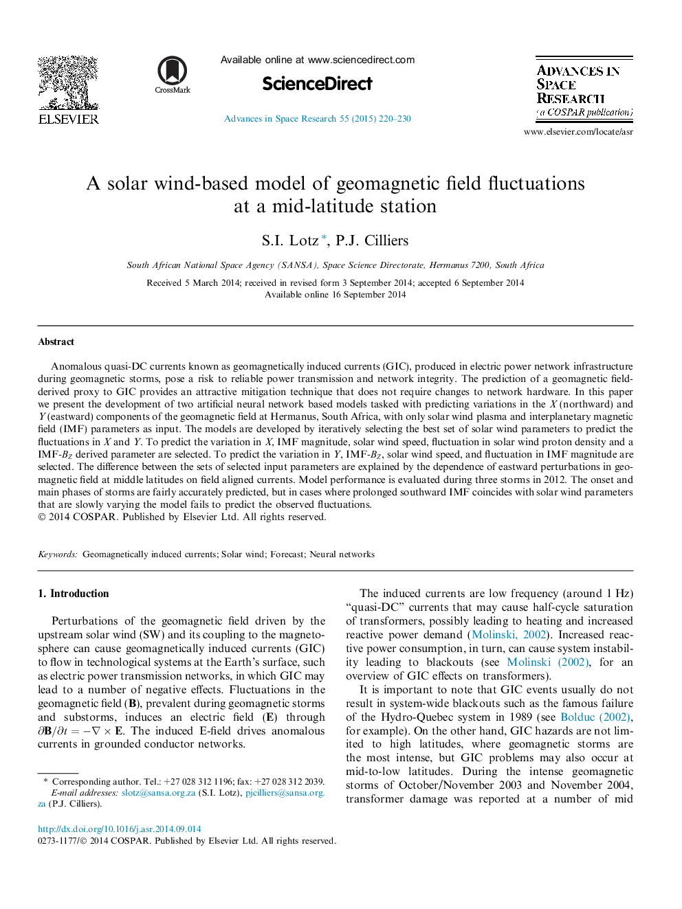 یک مدل مبتنی بر باد خورشیدی از نوسانات میدان ژئومغناطیس در ایستگاه عرض جغرافیایی متوسط 