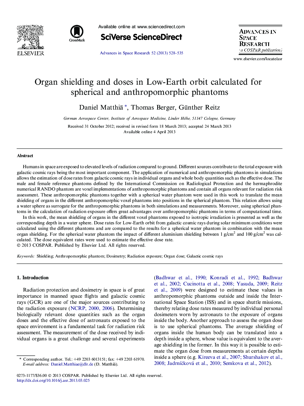 Organ shielding and doses in Low-Earth orbit calculated for spherical and anthropomorphic phantoms