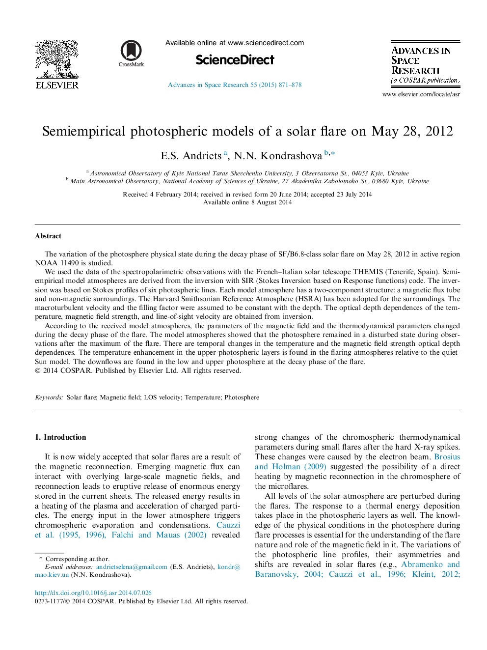 Semiempirical photospheric models of a solar flare on May 28, 2012