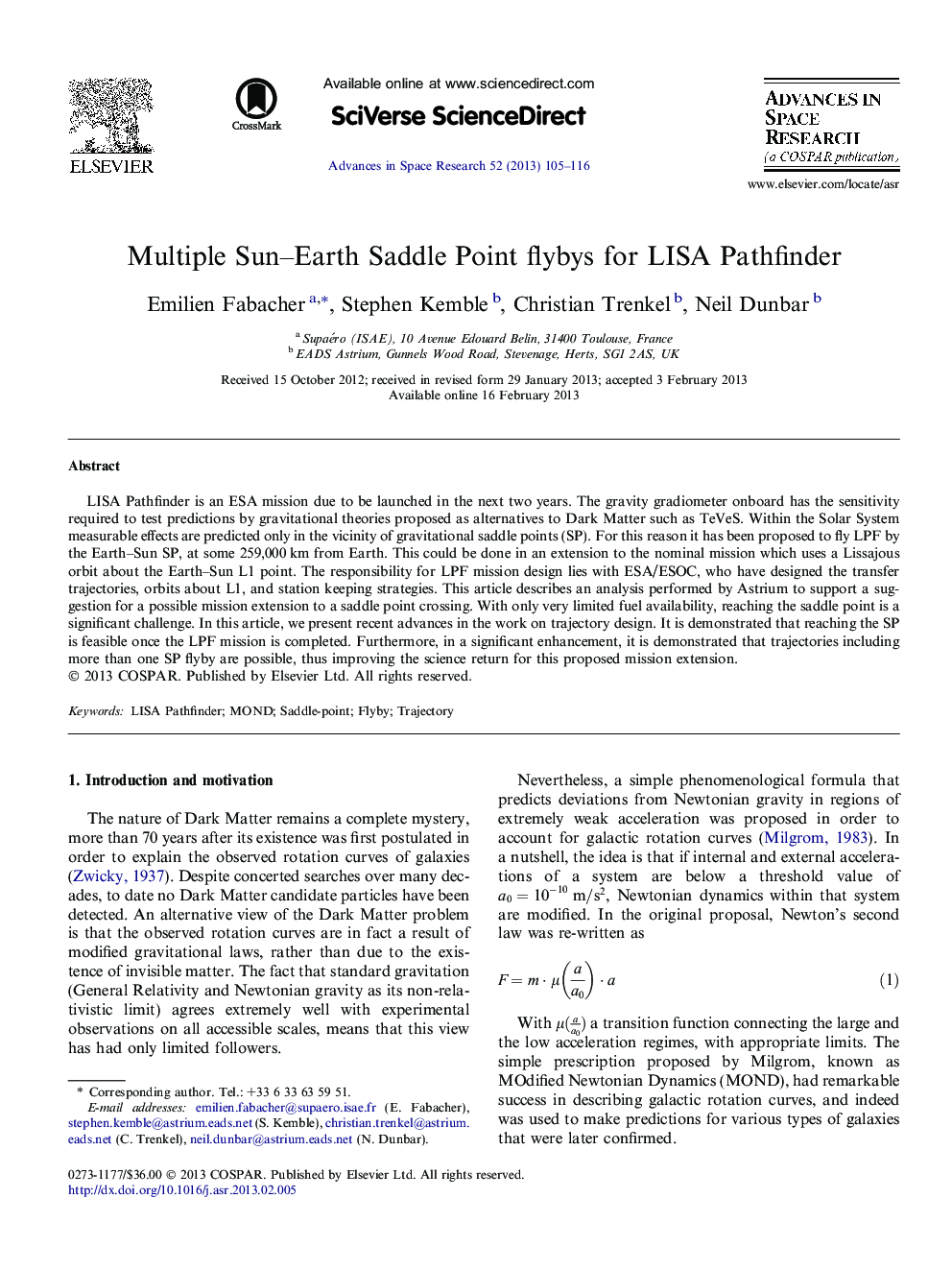 Multiple Sun-Earth Saddle Point flybys for LISA Pathfinder