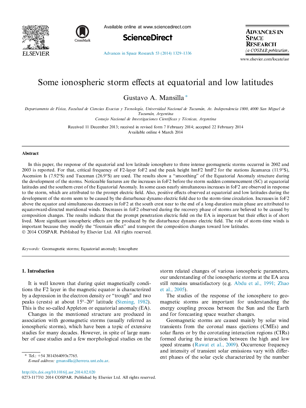 Some ionospheric storm effects at equatorial and low latitudes