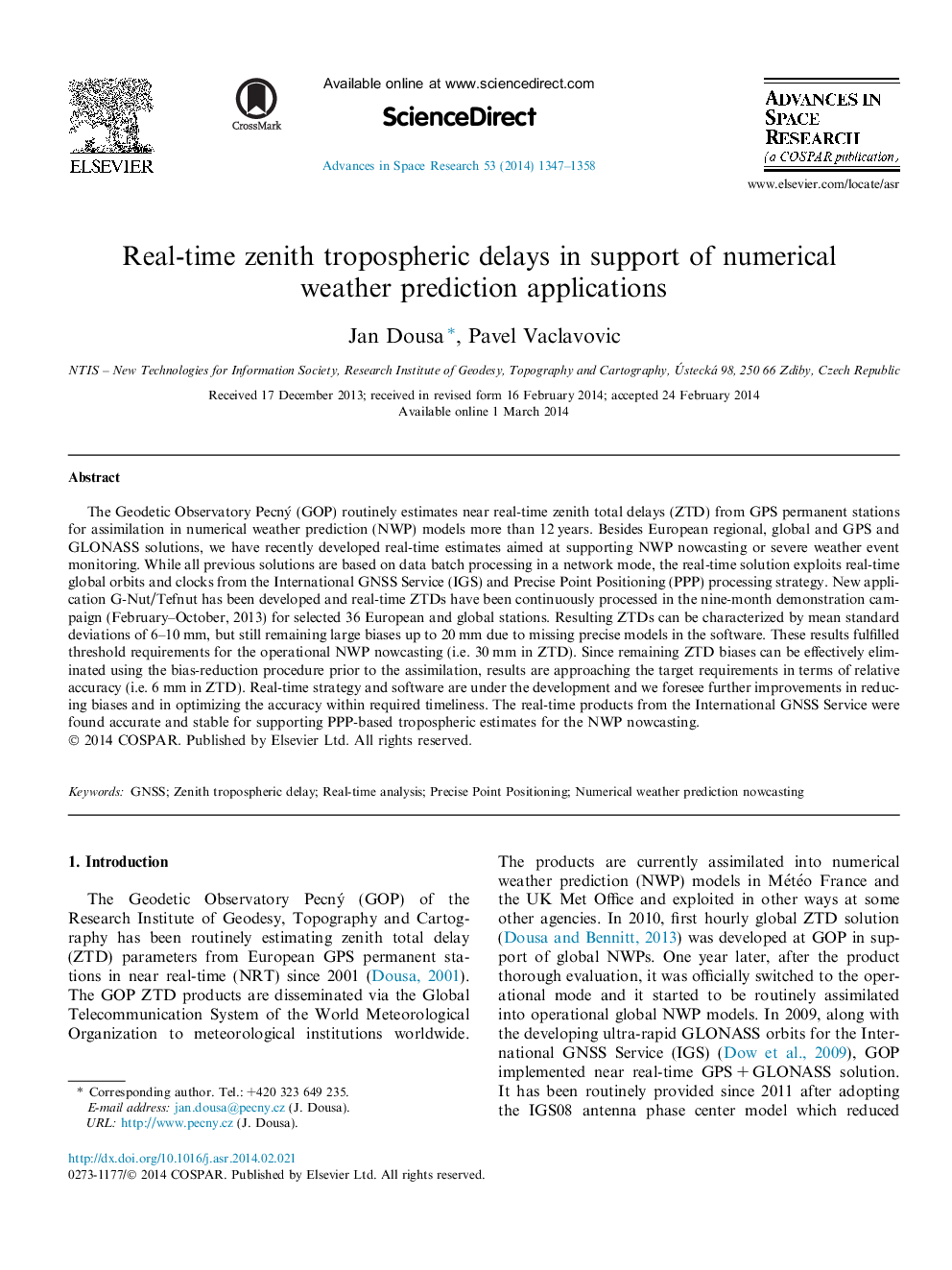 Real-time zenith tropospheric delays in support of numerical weather prediction applications