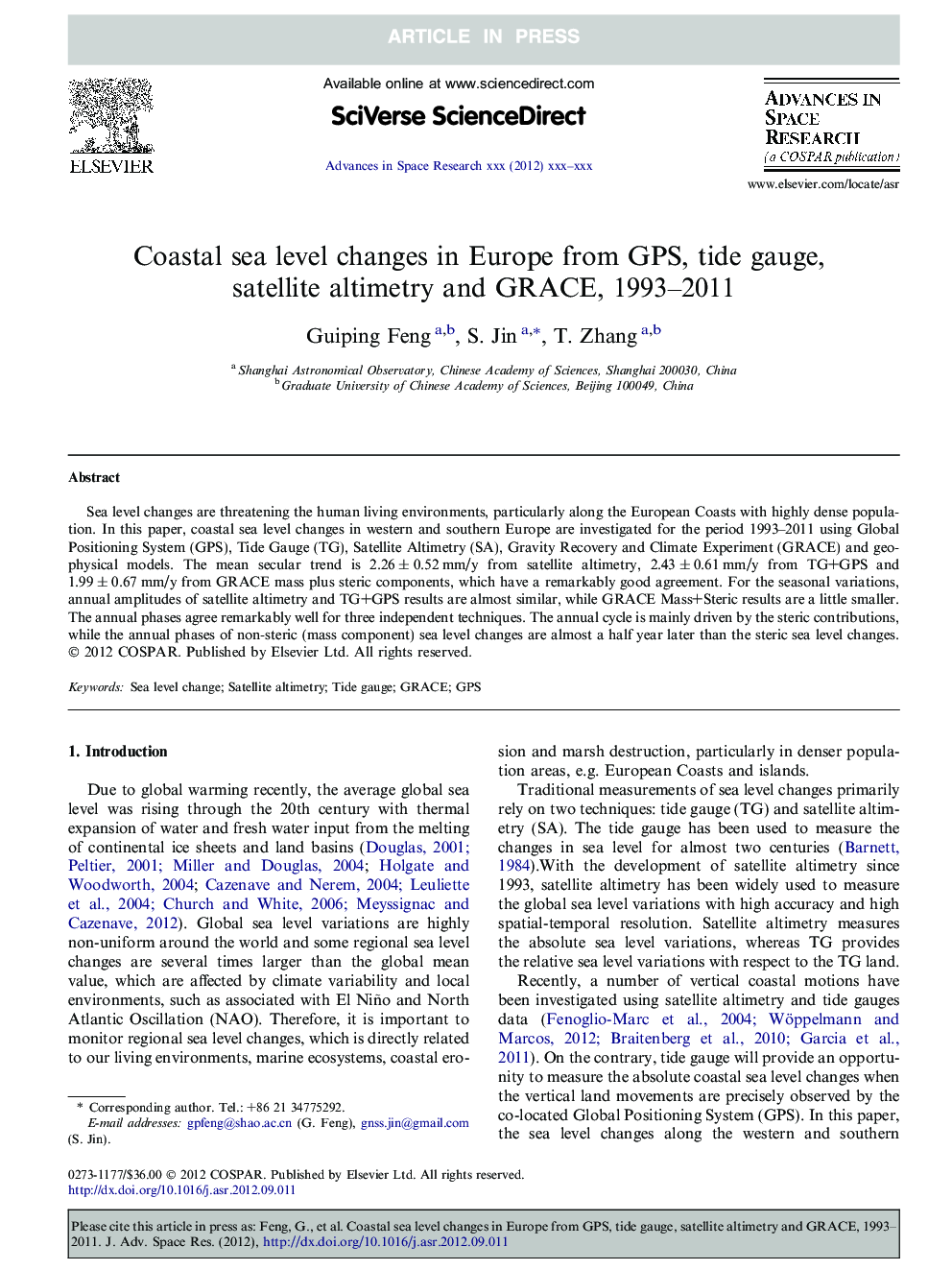 Coastal sea level changes in Europe from GPS, tide gauge, satellite altimetry and GRACE, 1993-2011