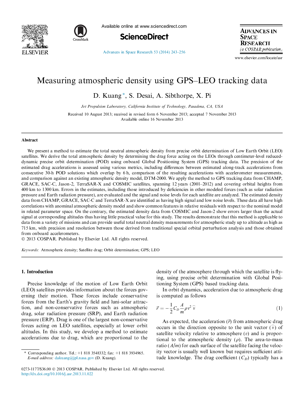 Measuring atmospheric density using GPS-LEO tracking data