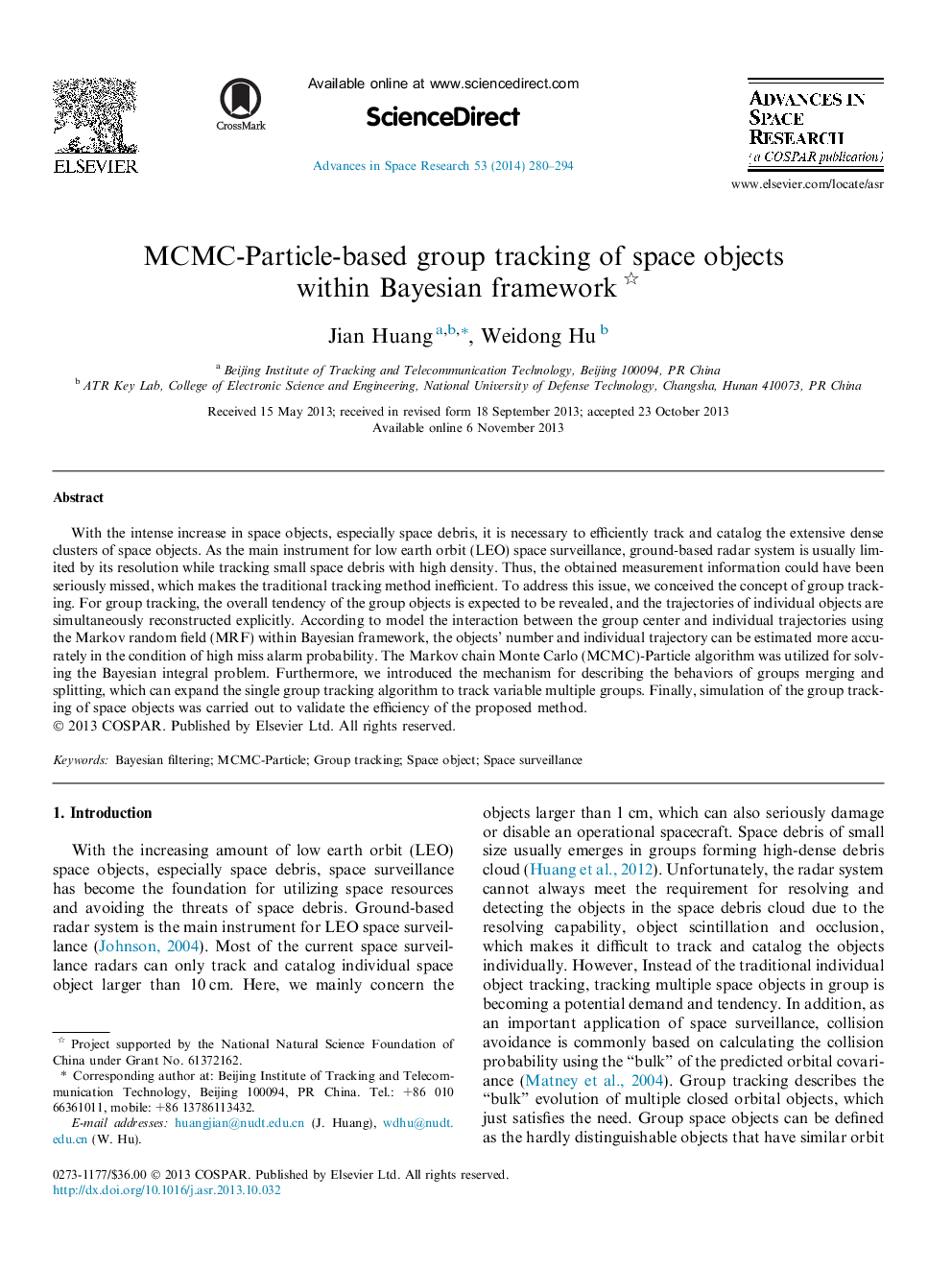 MCMC-Particle-based group tracking of space objects within Bayesian framework