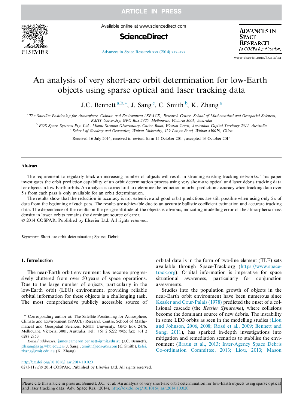 یک تجزیه و تحلیل از تعیین کوتاه مدار کوتاه مدار برای اشیاء کم زمین با استفاده از داده های نوری و ردیابی لیزر 