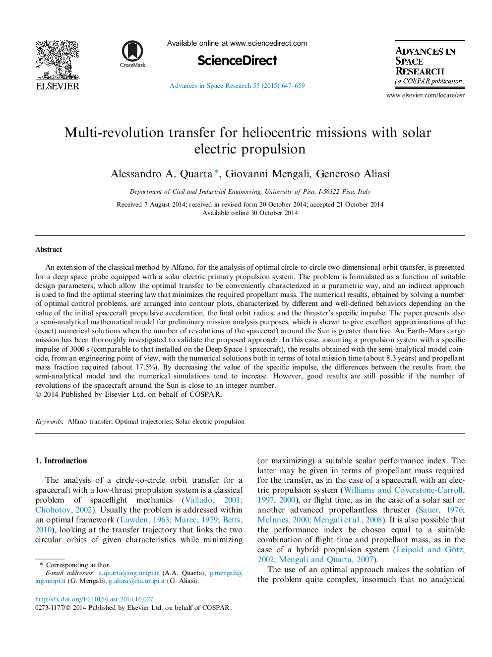 Multi-revolution transfer for heliocentric missions with solar electric propulsion