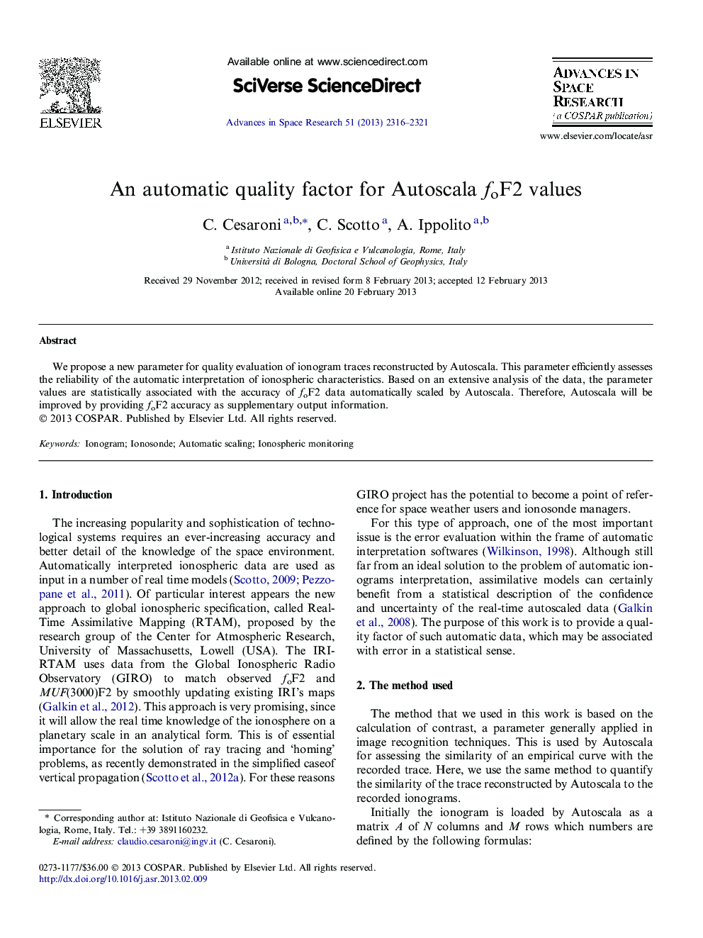 An automatic quality factor for Autoscala foF2 values