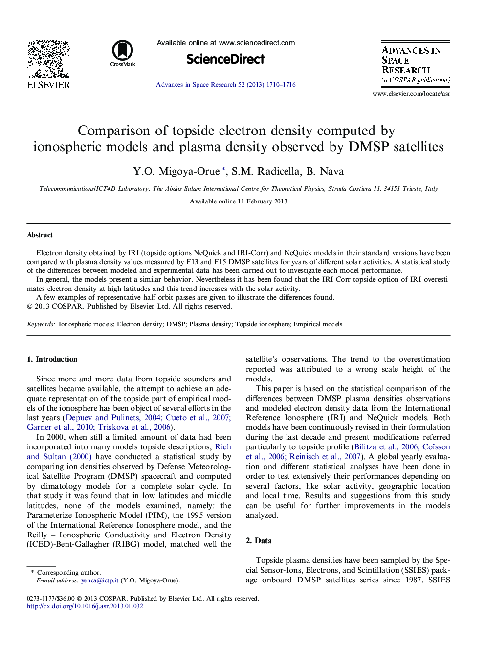 Comparison of topside electron density computed by ionospheric models and plasma density observed by DMSP satellites