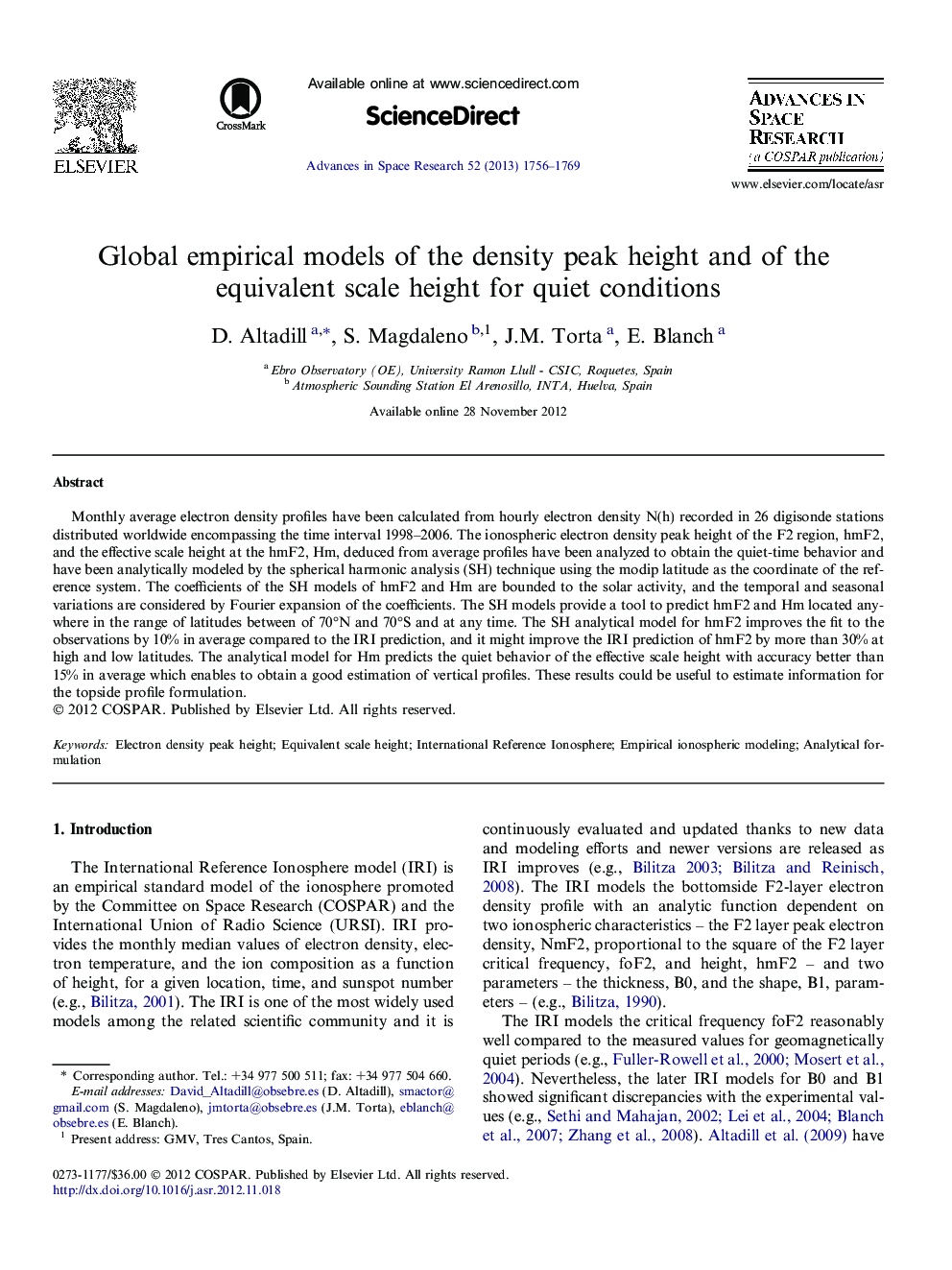 Global empirical models of the density peak height and of the equivalent scale height for quiet conditions