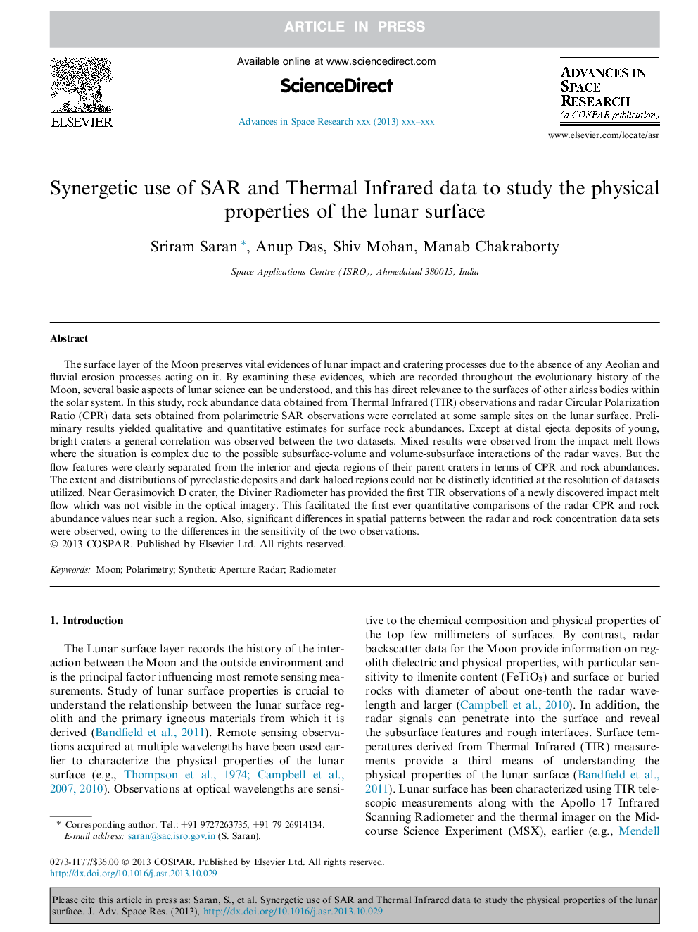 Synergetic use of SAR and Thermal Infrared data to study the physical properties of the lunar surface