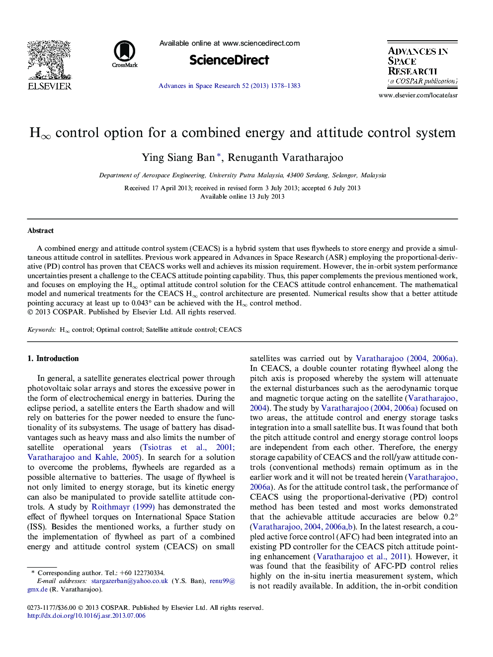 Hâ control option for a combined energy and attitude control system