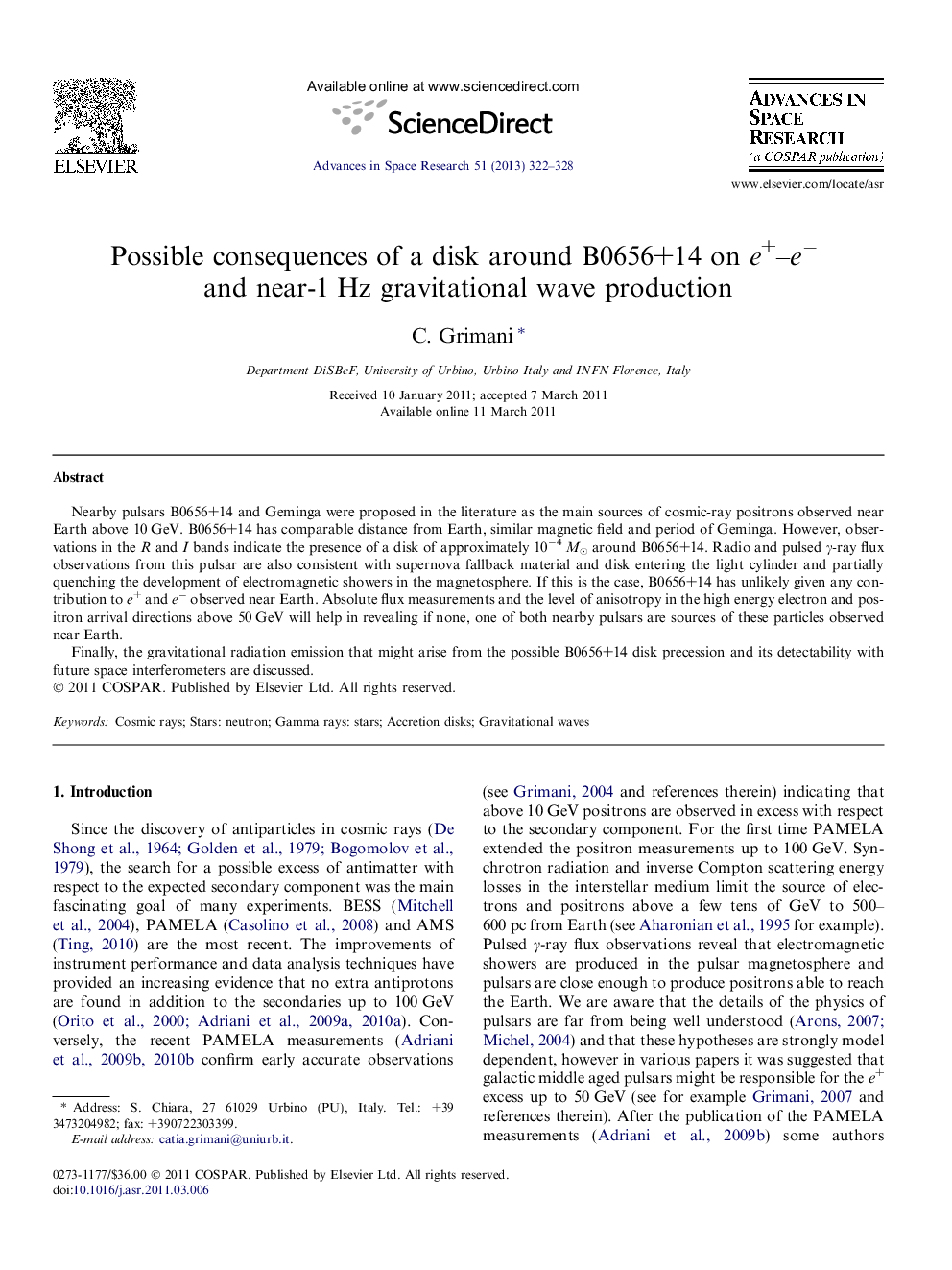 Possible consequences of a disk around B0656+14 on e+–e− and near-1 Hz gravitational wave production