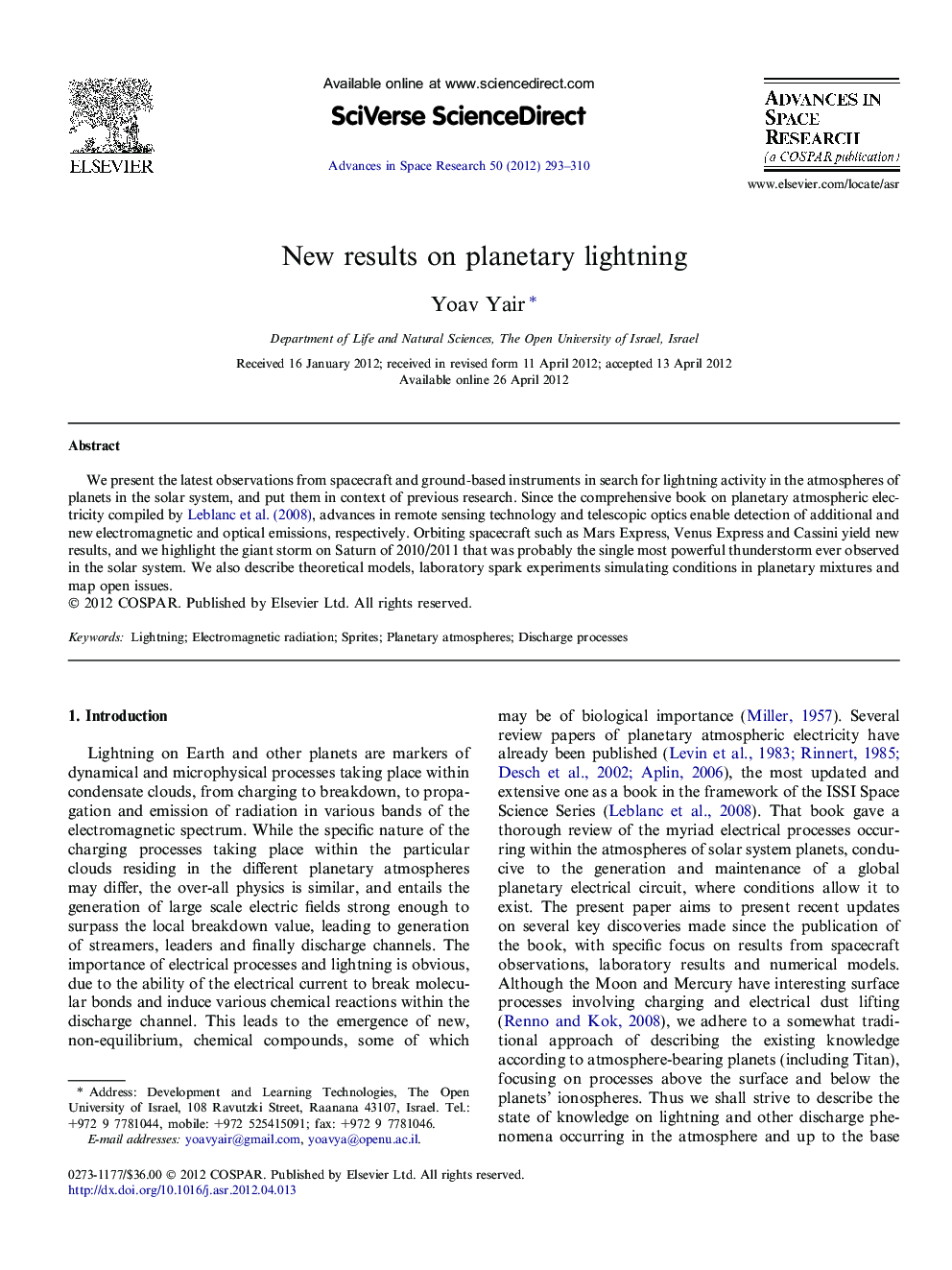 New results on planetary lightning