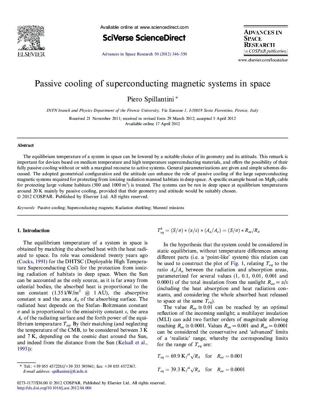 Passive cooling of superconducting magnetic systems in space