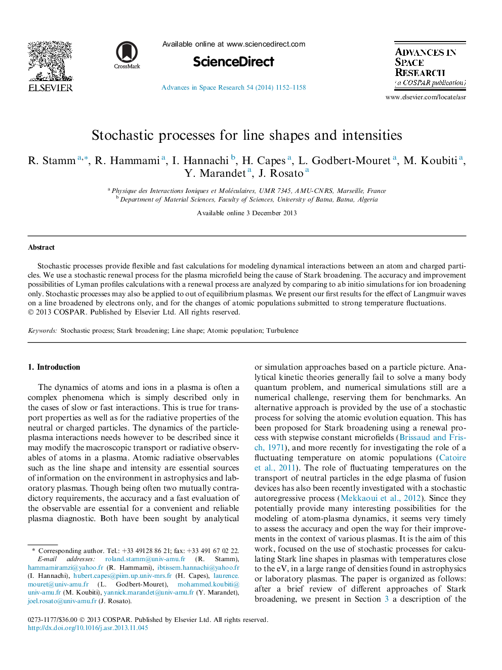 Stochastic processes for line shapes and intensities