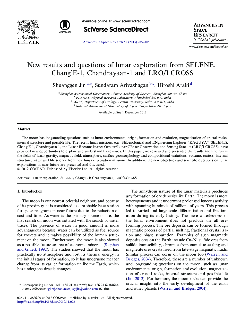 New results and questions of lunar exploration from SELENE, Chang'E-1, Chandrayaan-1 and LRO/LCROSS