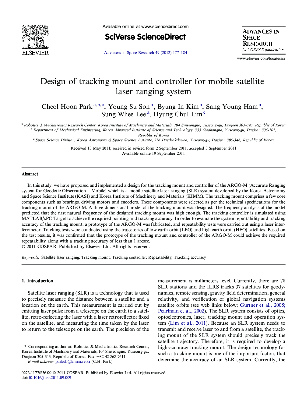 Design of tracking mount and controller for mobile satellite laser ranging system