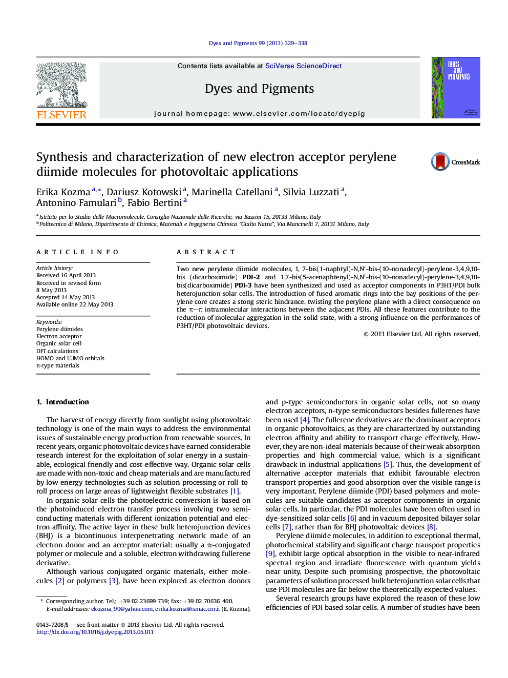 Synthesis and characterization of new electron acceptor perylene diimide molecules for photovoltaic applications