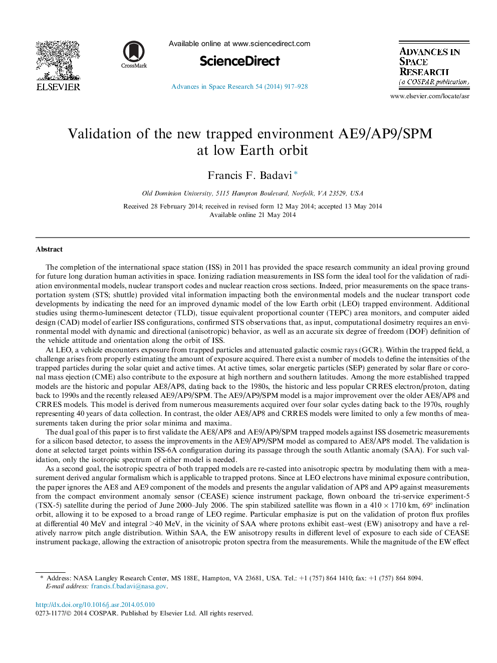 Validation of the new trapped environment AE9/AP9/SPM at low Earth orbit