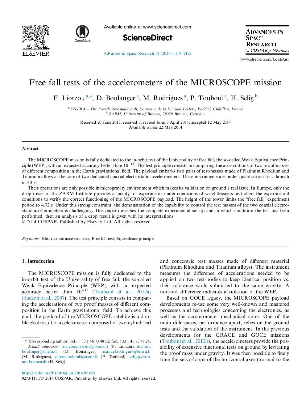 Free fall tests of the accelerometers of the MICROSCOPE mission