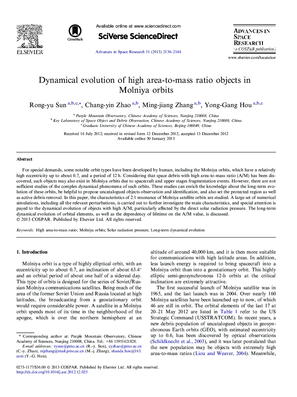 Dynamical evolution of high area-to-mass ratio objects in Molniya orbits