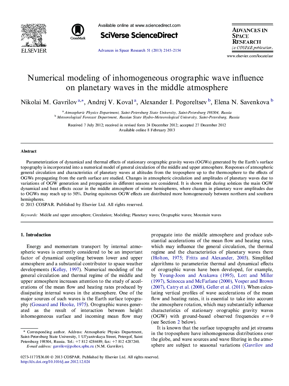 Numerical modeling of inhomogeneous orographic wave influence on planetary waves in the middle atmosphere