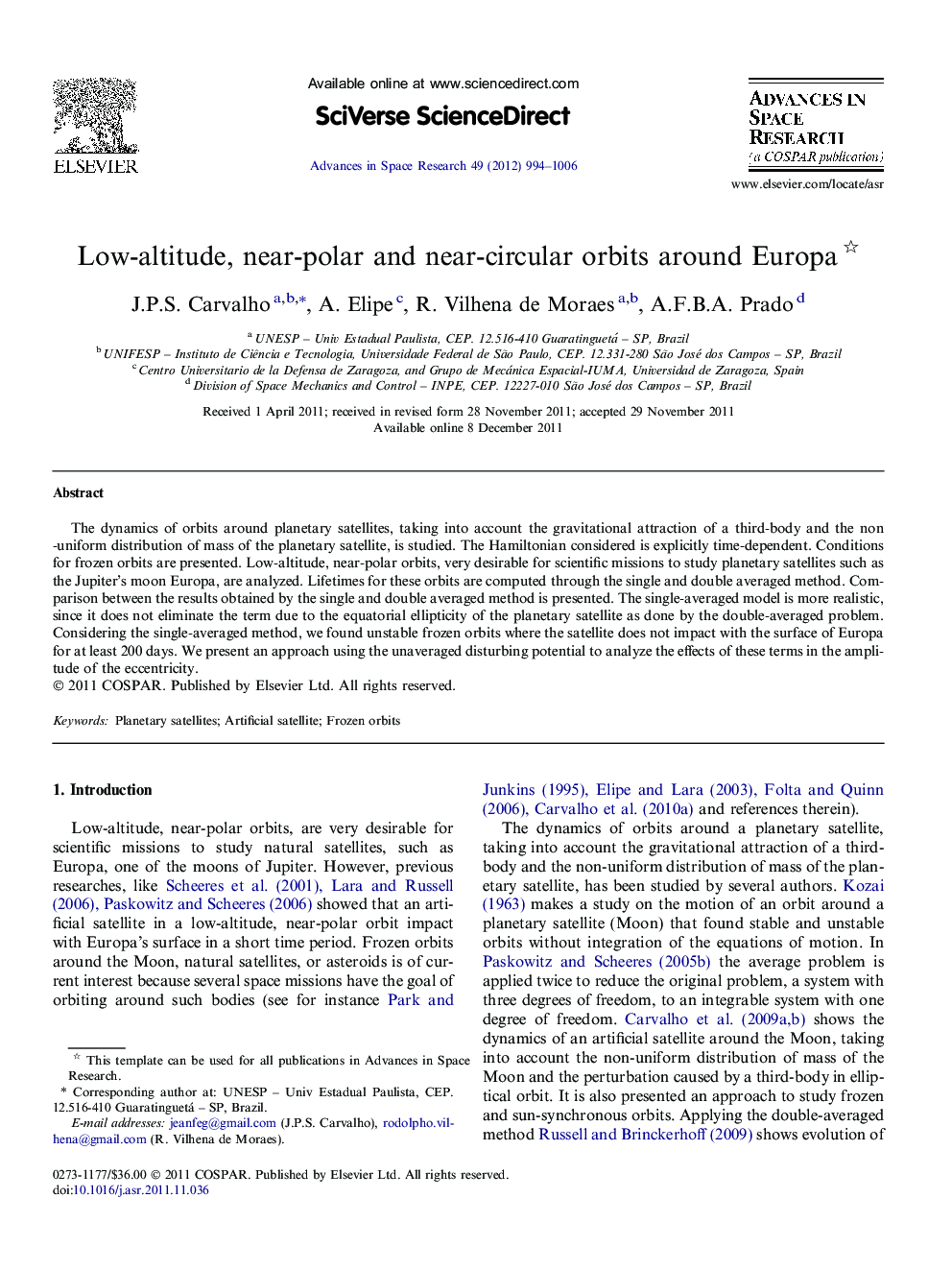 Low-altitude, near-polar and near-circular orbits around Europa