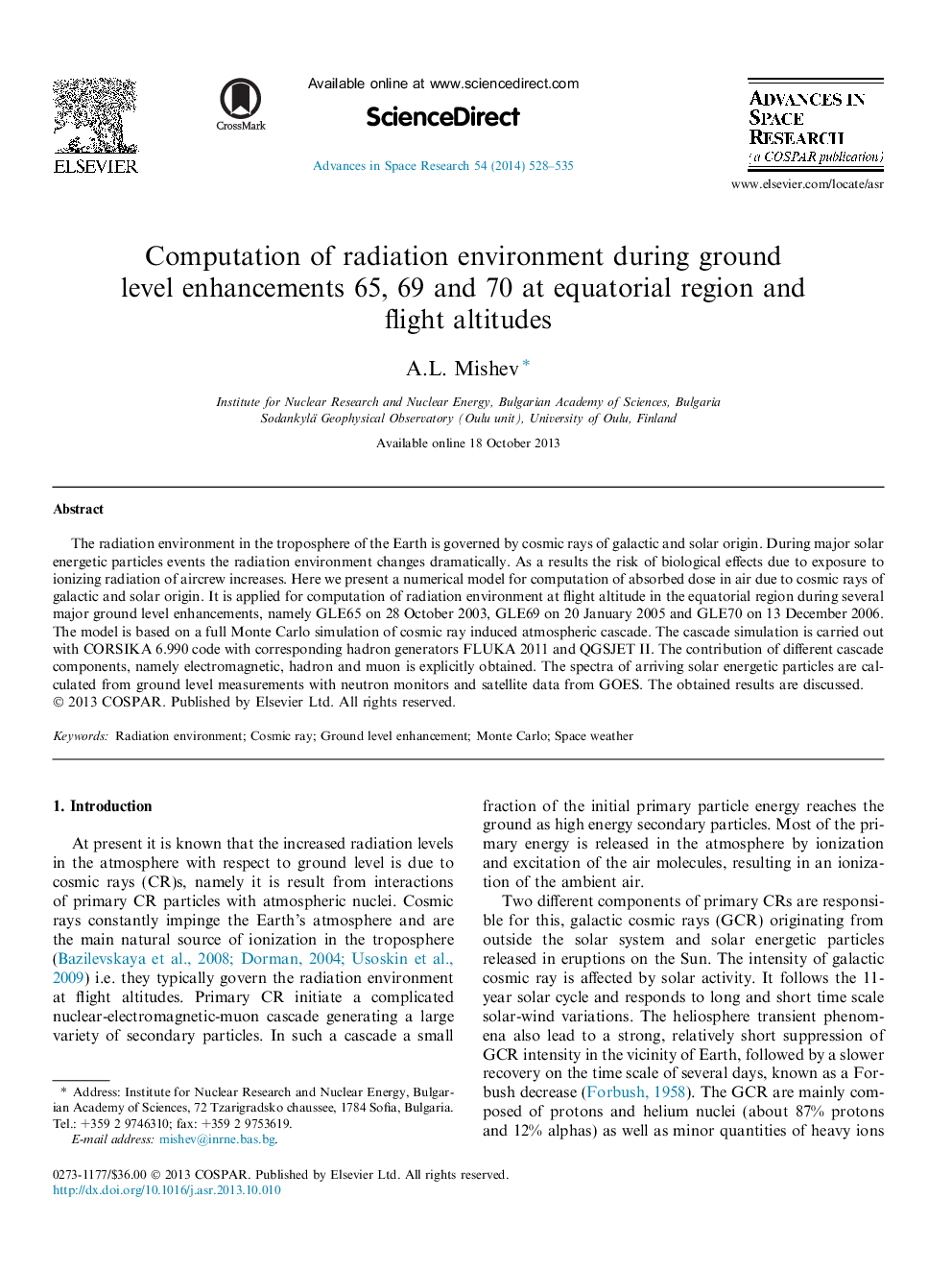 Computation of radiation environment during ground level enhancements 65, 69 and 70 at equatorial region and flight altitudes