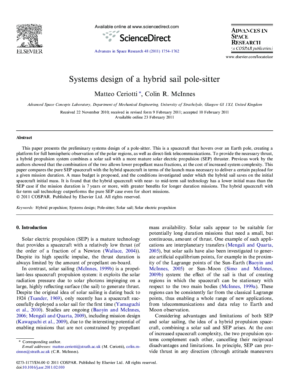 Systems design of a hybrid sail pole-sitter