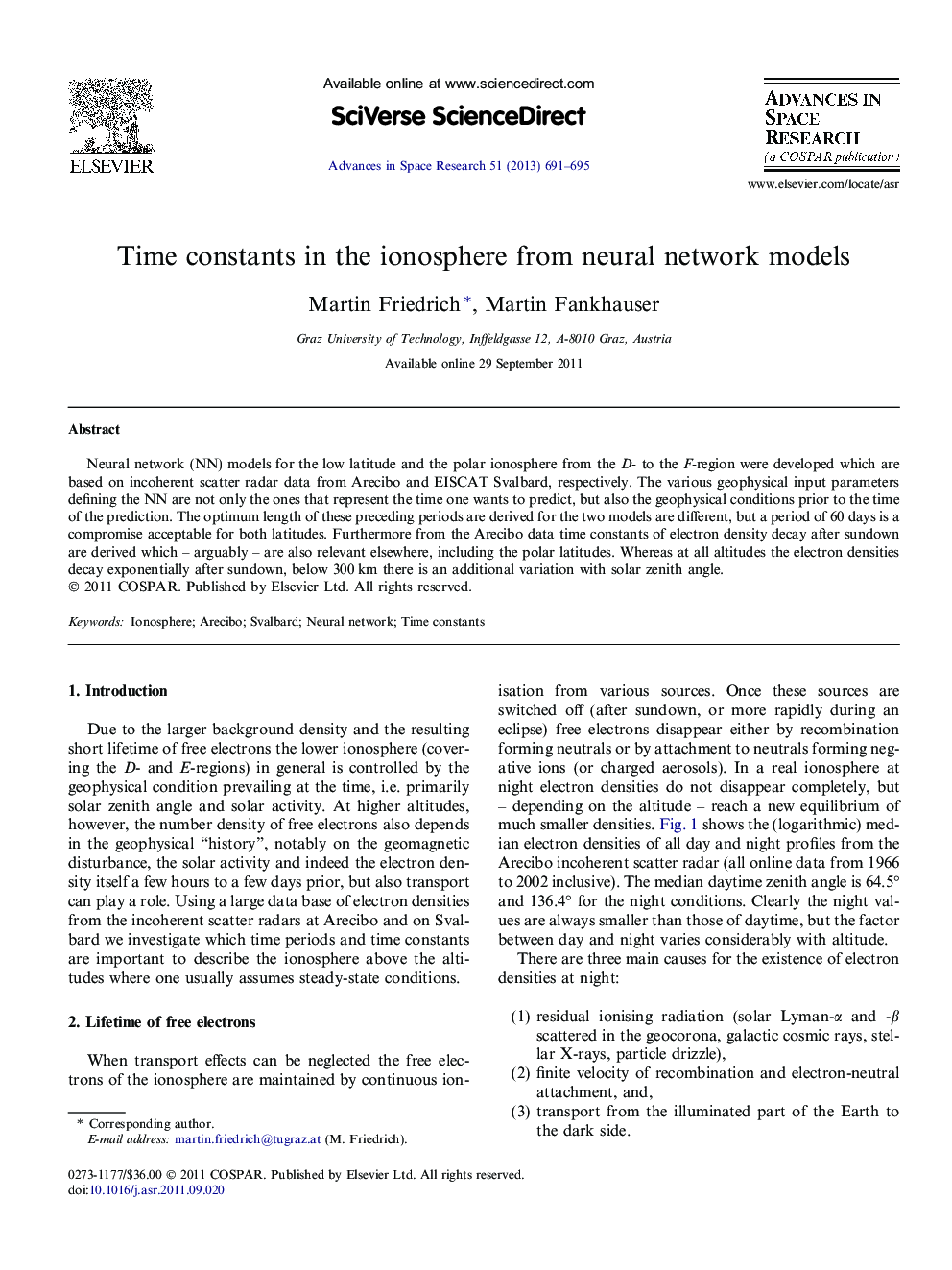 عکس صفحه اول مقاله: Time constants in the ionosphere from neural network models Time constants in the ionosphere from neural network models
