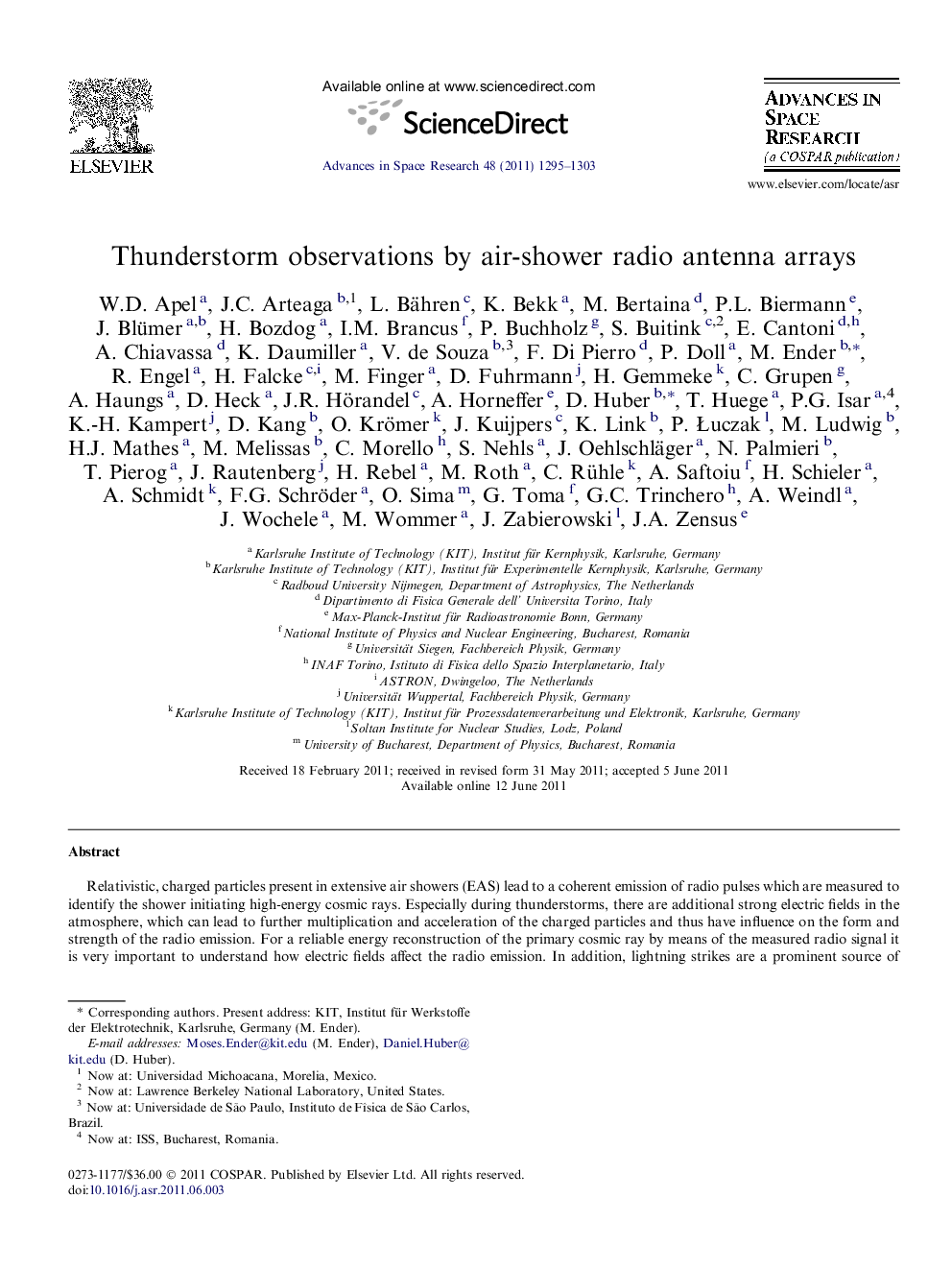 Thunderstorm observations by air-shower radio antenna arrays